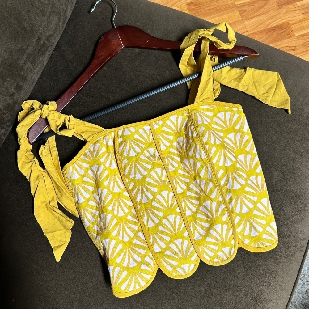 Azulu Coconut Tie-Shoulder Crop Top yellow & pink with gold hardware XS SOLD OUT - Picture 4 of 9